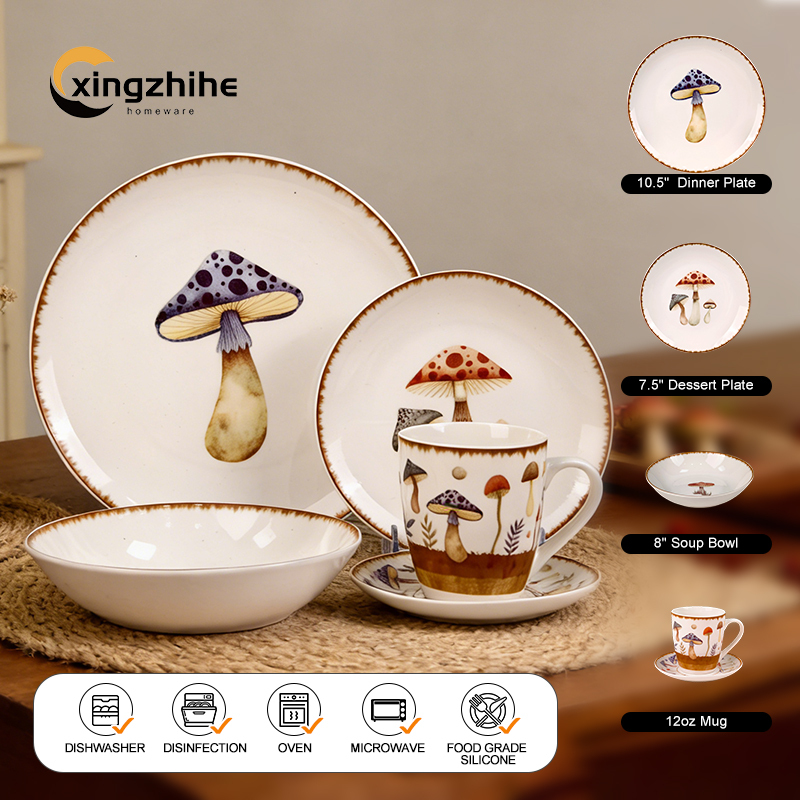 18/16/12/Piece Banquet Restaurant Wedding Ceramic Dinnerware Sets for Hotels Home Use 4-Person Stoneware Plates Dishwasher Safe