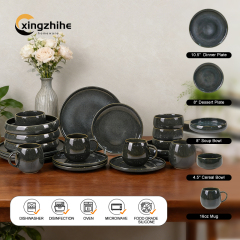 18/16/12-Piece Luxury Gray Speckled Vintage Stoneware Dinnerware Sets-Dishwasher Safe Eco-Friendly BPA Free