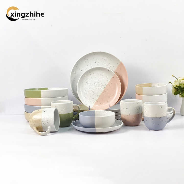 Wholesale Nordic Modern Simple Color Reactive Pottery Stoneware Ceramic Plates Set Porcelain Material Elegant Dining Daily Use