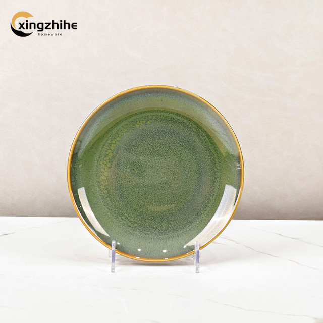 Green Modern Ceramic Stoneware 16-Piece Dinnerware Set with Eco-Friendly Reactive Glaze Dishwasher & Oven Safe for Home Use