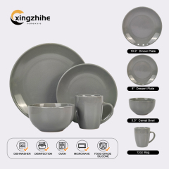 Luxury China Suppliers Stock Restaurant Gray Dinnerware Set 16pcs Stoneware Plates Cup Kit Dishwasher Safe Eco-Friendly