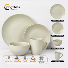 Modern Luxury European Style Stoneware Dinner Set in Matte Gray with BPA Free Cup Kit Includes Charger Plate for Home Party Use