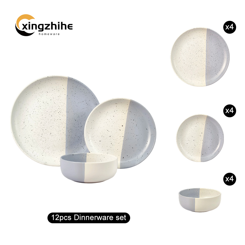Wholesale Nordic Modern Simple Color Reactive Pottery Stoneware Ceramic Plates Set Porcelain Material Elegant Dining Daily Use