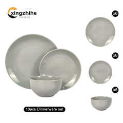 Modern Glossy Glaze Stoneware Grey Dinnerware Set Service Dishwasher Safe Lightweight Eco-Friendly Stocked
