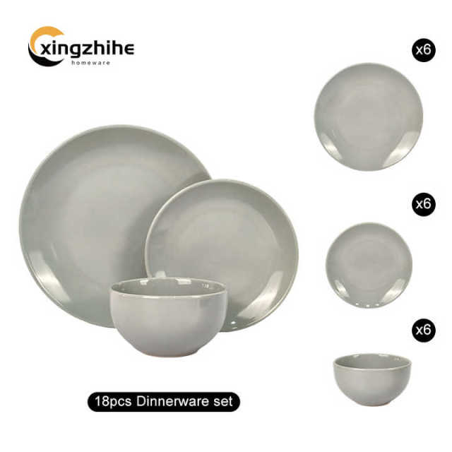 Modern Glossy Glaze Stoneware Grey Dinnerware Set Service Dishwasher Safe Lightweight Eco-Friendly Stocked