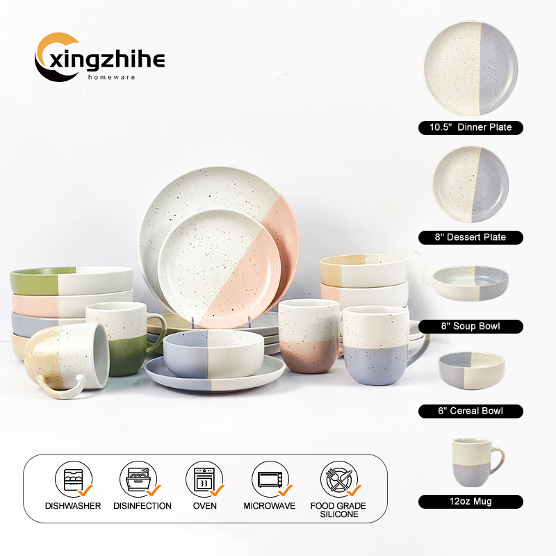 Wholesale Nordic Modern Simple Color Reactive Pottery Stoneware Ceramic Plates Set Porcelain Material Elegant Dining Daily Use
