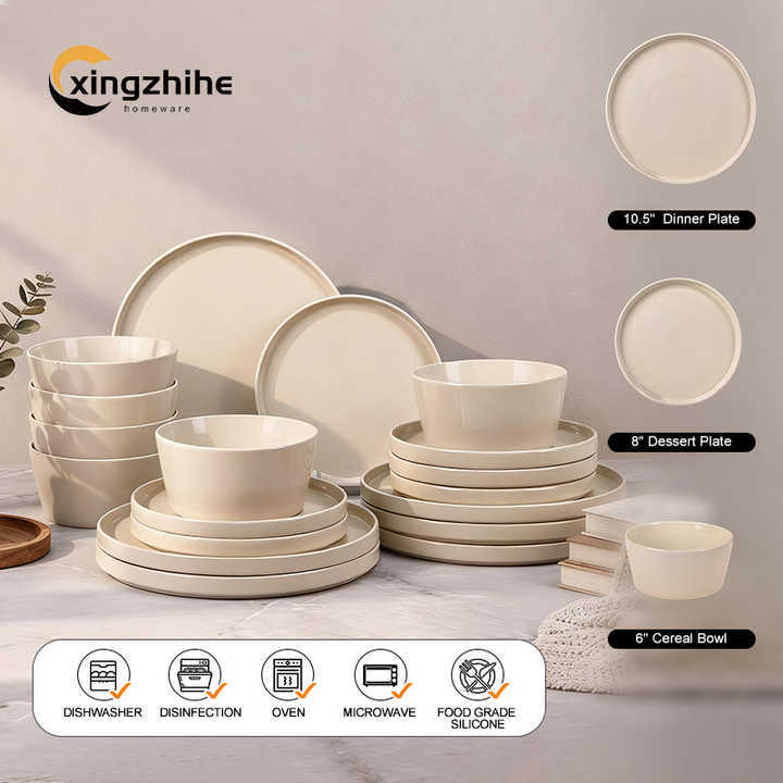 18/16/12/Piece Luxury Home Service Dinnerware Sets Custom Matte Glaze Dinner Salad Plates Mugs Subtle Vertical Ribbing