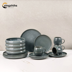 18/16/12/Piece Wholesale Price Custom Nordic Gray Reactive Glaze Stoneware Dinnerware Set Eco-Friendly Dishwasher Safe Hotels