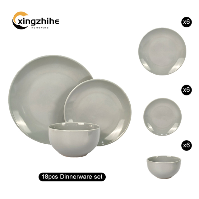 Modern Glossy Glaze Stoneware Grey Dinnerware Set Service Dishwasher Safe Lightweight Eco-Friendly Stocked
