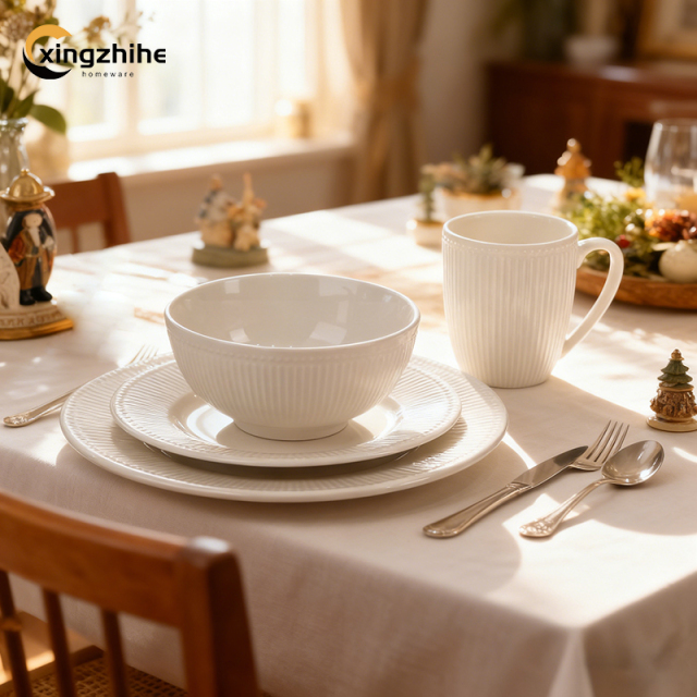 Custom-designed 18/16/12/-Piece Ceramic Tableware Set Relief Style Eco-Friendly Dishwasher Safe BPA Free Oven Safe for Home