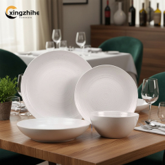 18/16/12 Pcs Luxury Embossed White Texture Stoneware Tableware Set Digital Printing Dishwasher Safe Eco-Friendly Microwave Oven