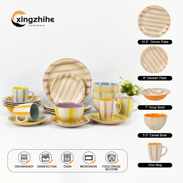 Custom Hand Drawn Patterns Stoneware Ceramic BPA Free Salad Bowl Cup Kit Set-Europe Design 4-Piece Wedding Dinnerware