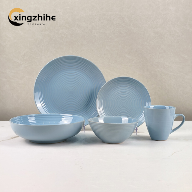 18/16/12 Pcs Luxury Colorful Embossed Texture European Design Stoneware Tableware Set Dishwasher Safe Eco-Friendly BPA Free Oven