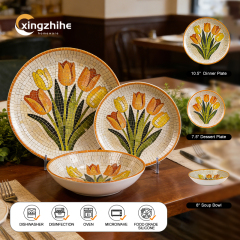 18/16/12 Pcs Stoneware Tableware Set with Digital Printing Dishwasher Safe & Eco-Friendly Microwave & Oven Safe