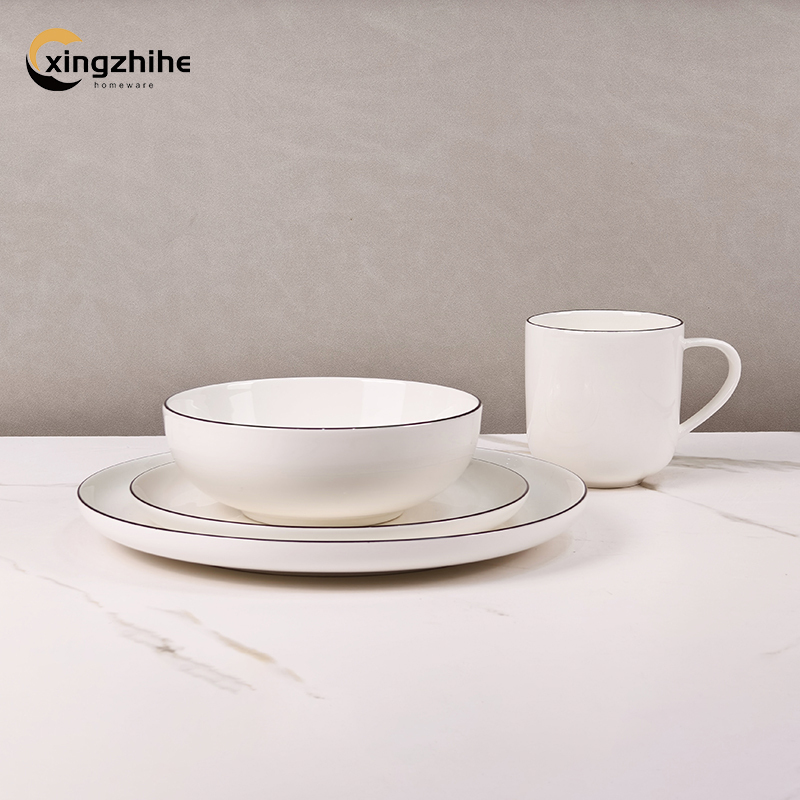 18/16/12/Piece White Luxury Europe Ceramic Stoneware Dinnerware Sets Custom Glaze Dinner/Salad Plates Mugs Subtle Vertical