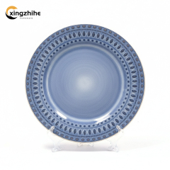 18/16/12/Piece Blue Luxury Europe Stoneware Dinnerware Sets Custom Matte Glaze Dinner Salad Plates Mugs Subtle Vertical Ribbing