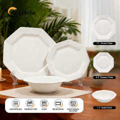 18/16/12-Piece Eco-Friendly Ceramic Tableware SetRegular Octagon White Dishes Plates Dishwasher & Oven Safe