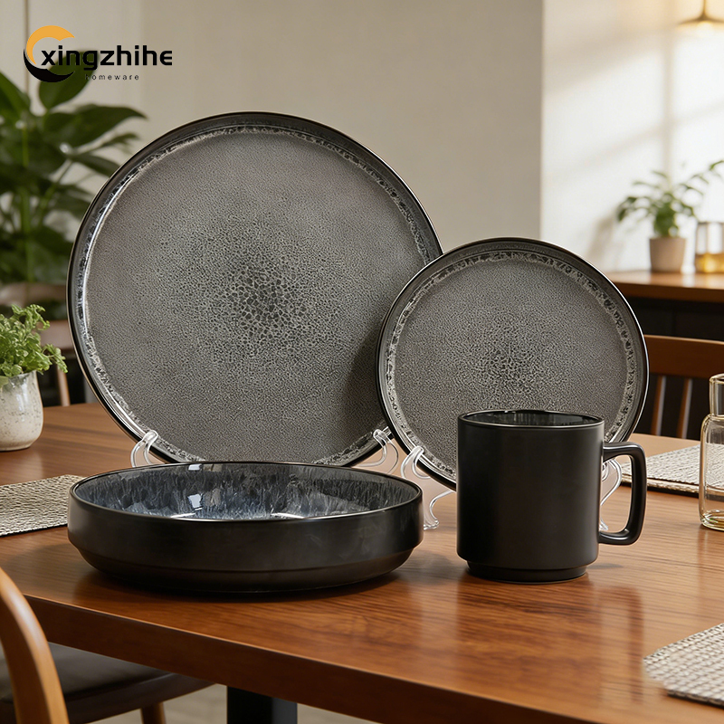 18/16/12-Piece Vintage Stoneware Dinnerware Sets-Dishwasher Safe Eco-Friendly Durable Oven Microwave Safe Home Use Plates Bowls