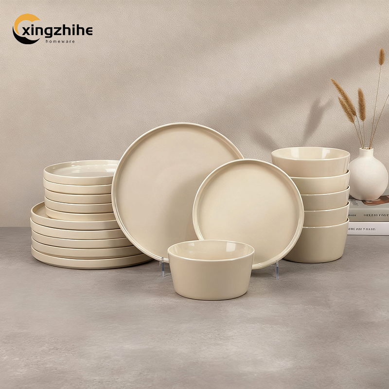 18/16/12/Piece Luxury Home Service Dinnerware Sets Custom Matte Glaze Dinner Salad Plates Mugs Subtle Vertical Ribbing