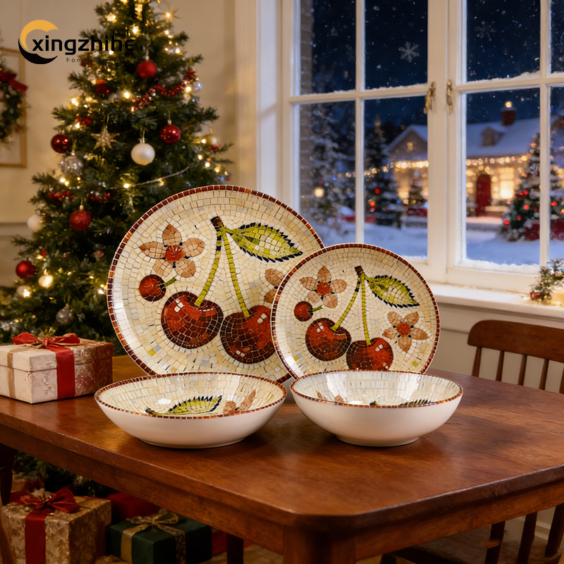 18/16/12 Pcs Stoneware Dinnerware Set with Digital Printing Porcelain Plates Dishwasher Safe & Eco-Friendly
