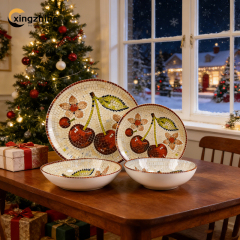 18/16/12 Pcs Stoneware Dinnerware Set with Digital Printing Porcelain Plates Dishwasher Safe & Eco-Friendly