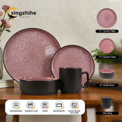 New Arrival Luxury Eco-Friendly Stoneware Dinnerware Sets with Pink Speckle Design for Home & Office Dining