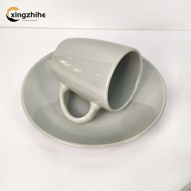 Luxury China Suppliers Stock Restaurant Gray Dinnerware Set 16pcs Stoneware Plates Cup Kit Dishwasher Safe Eco-Friendly