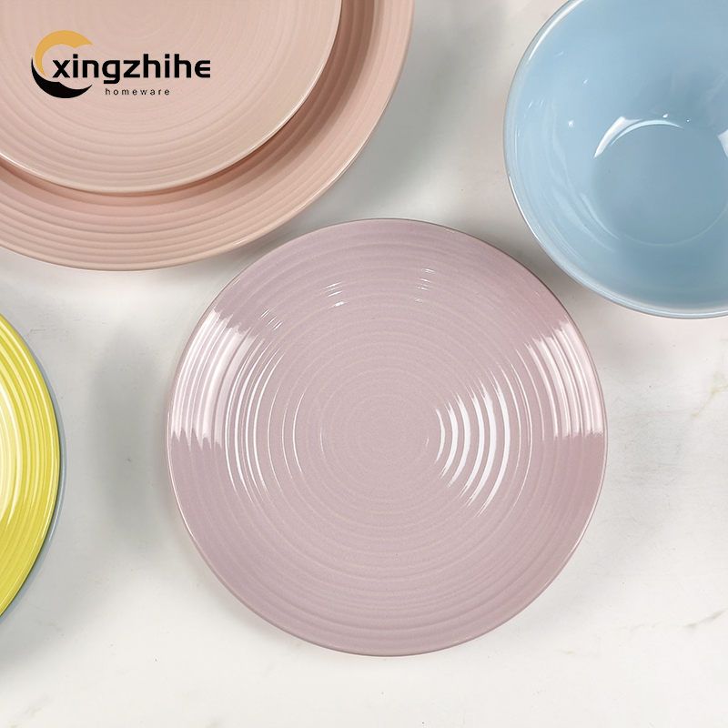 18/16/12 Pcs Luxury Colorful Embossed Texture European Design Stoneware Tableware Set Dishwasher Safe Eco-Friendly BPA Free Oven