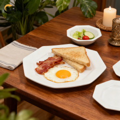 18/16/12-Piece Eco-Friendly Ceramic Tableware SetRegular Octagon White Dishes Plates Dishwasher & Oven Safe