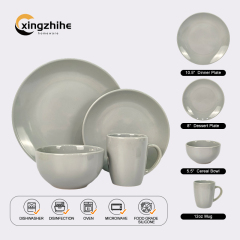 Modern Glossy Glaze Stoneware Grey Dinnerware Set Service Dishwasher Safe Lightweight Eco-Friendly Stocked
