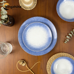 Luxury Kiln Altered Glaze Stoneware Dinnerware Sets Nordic Western Matt Blue Glazed Ceramic Cup Kit Dishwasher Safe