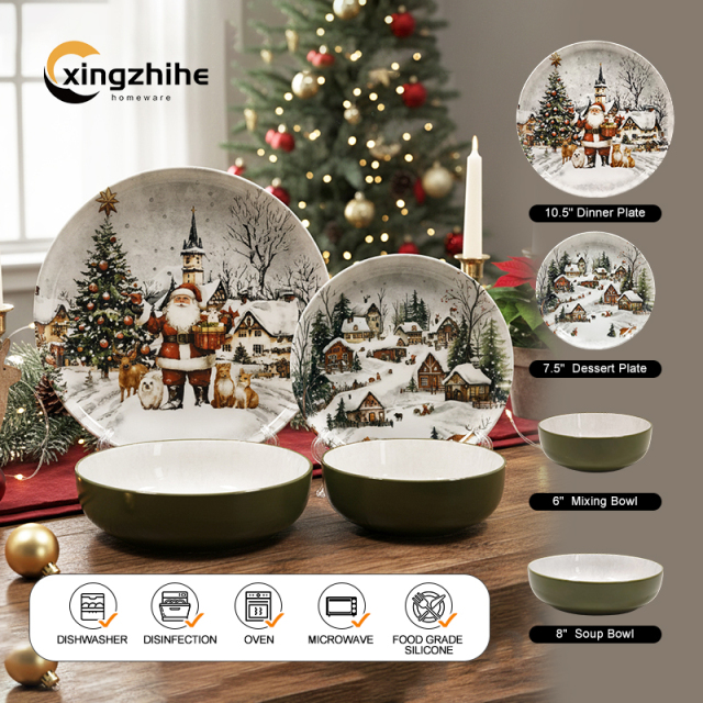 Christmas Tableware 3D Embossed Snow Steak Western Stoneware Plate Setting Creative Simple Ceramic Dessert Bowl Mug Dishwasher