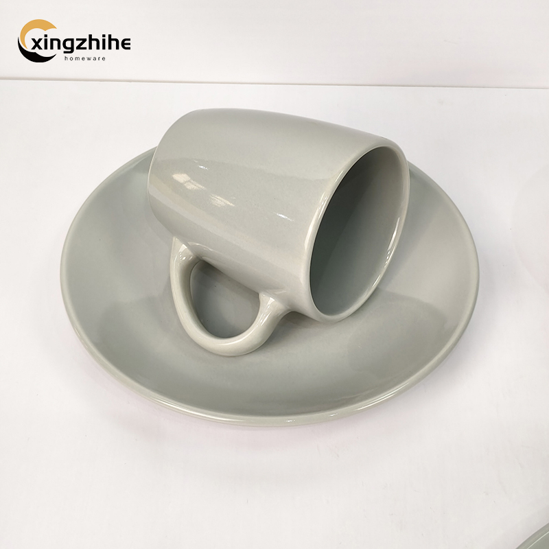 Modern Glossy Glaze Stoneware Grey Dinnerware Set Service Dishwasher Safe Lightweight Eco-Friendly Stocked