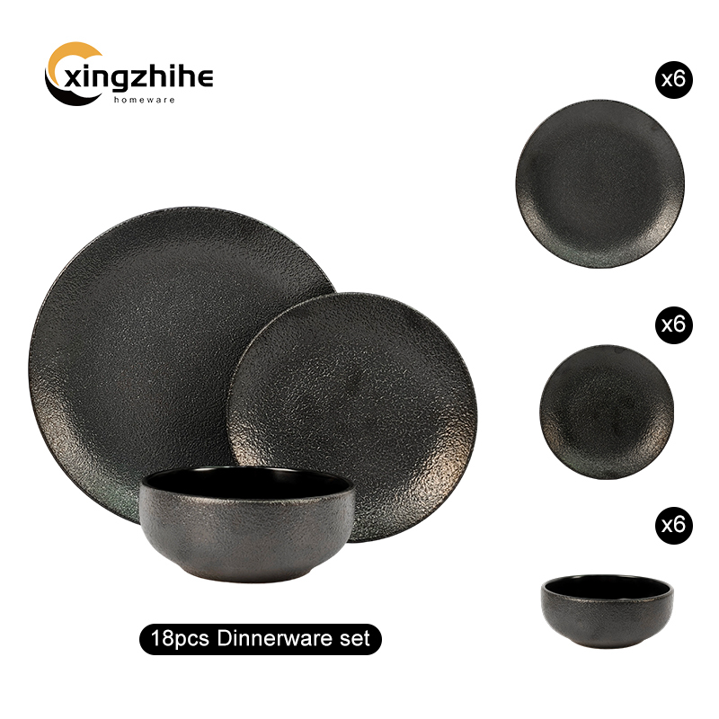 Aesthetic Black Customized Eco-Friendly Microwave Safe Round Bowl Plate Coffee Mug Hotel Ceramic Dinnerware Set