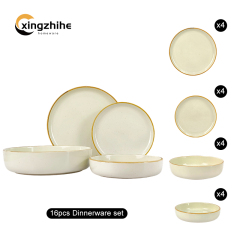 Nordic Hotel Restaurant Cream Yellow Ceramic Dinnerware Set Reactive Glaze Stoneware BPA Free Scratch Resistant Durable