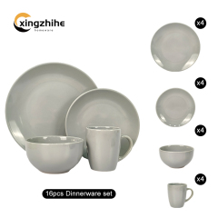 Modern Glossy Glaze Stoneware Grey Dinnerware Set Service Dishwasher Safe Lightweight Eco-Friendly Stocked