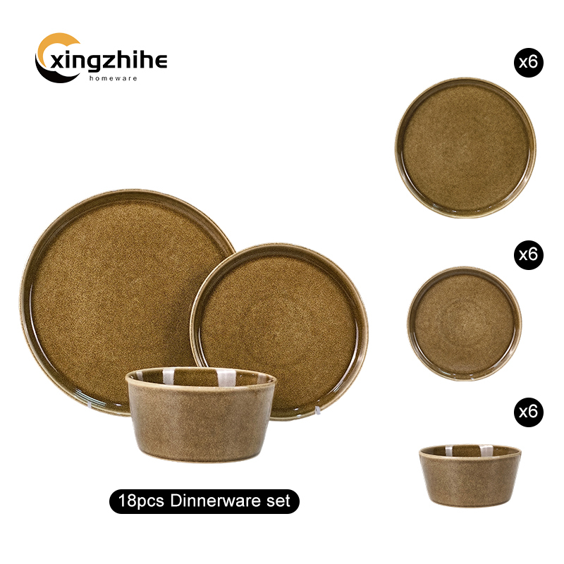 Ceramic Stoneware Dinnerware 16-Piece Dinner Plate Set with Eco-Friendly Reactive Glaze for Home Use