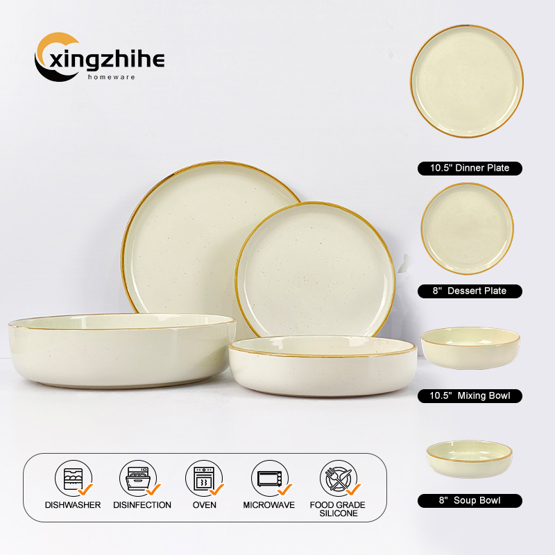 Nordic Hotel Restaurant Cream Yellow Ceramic Dinnerware Set Reactive Glaze Stoneware BPA Free Scratch Resistant Durable