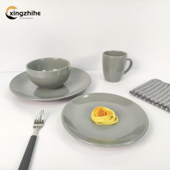 Luxury China Suppliers Stock Restaurant Gray Dinnerware Set 16pcs Stoneware Plates Cup Kit Dishwasher Safe Eco-Friendly
