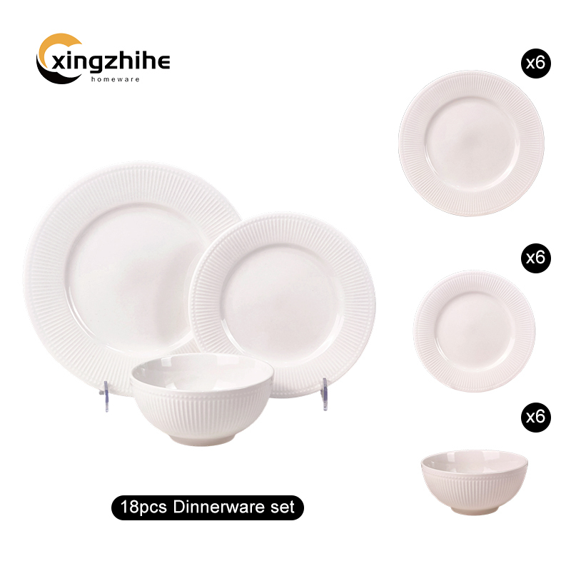 Custom-designed 18/16/12/-Piece Ceramic Tableware Set Relief Style Eco-Friendly Dishwasher Safe BPA Free Oven Safe for Home