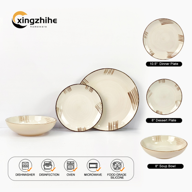 Luxury Nordic Style Gold Line Ceramic Dinnerware Service Set for Weddings Dishwasher & Microwave Safe Eco-Friendly