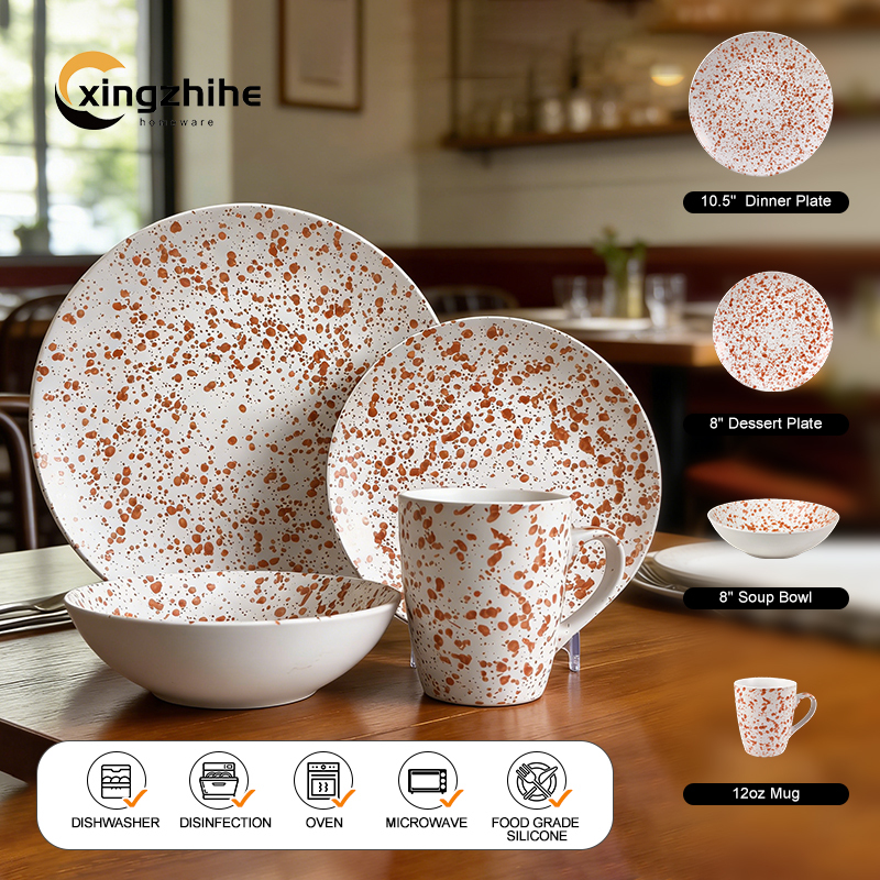 18/16/12-Piece Speckled Vintage Stoneware Dinnerware Sets-Dishwasher Safe Eco-Friendly BPA Free Durable Oven/Microwave Safe Heat