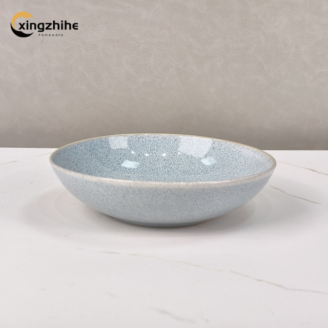 Wholesale Eco-Friendly Modern European Stoneware Dinnerware Set with Blue Reactive Finish Dishwasher & Microwave Safe