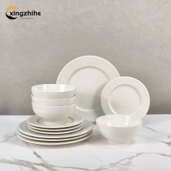 Custom-designed 18/16/12/-Piece Ceramic Plate Set in Relief Style Eco-Friendly Dishwasher Safe for Home & Hotel Kitchens