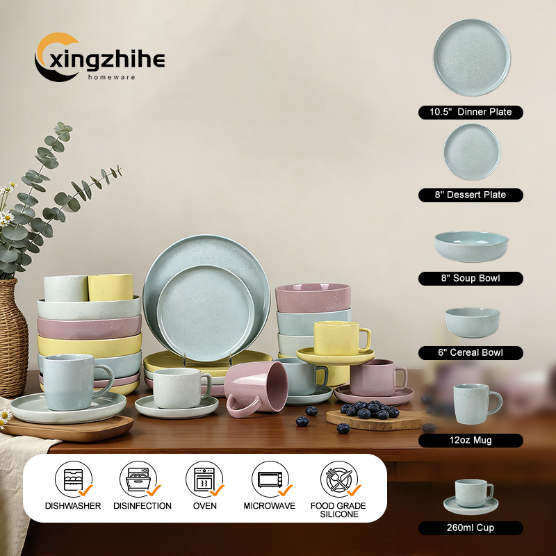 18/16/12-Piece European Design Stoneware Dinnerware Sets-Dishwasher Safe Eco-Friendly Durable Restaurant Quality Plates & Bowls
