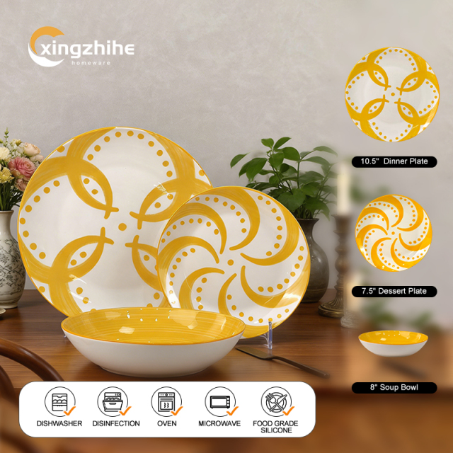 Luxury European Design White Porcelain BPA Free Eco-Friendly Single-Sided Monochrome Printing Tableware Set for Home Hotels