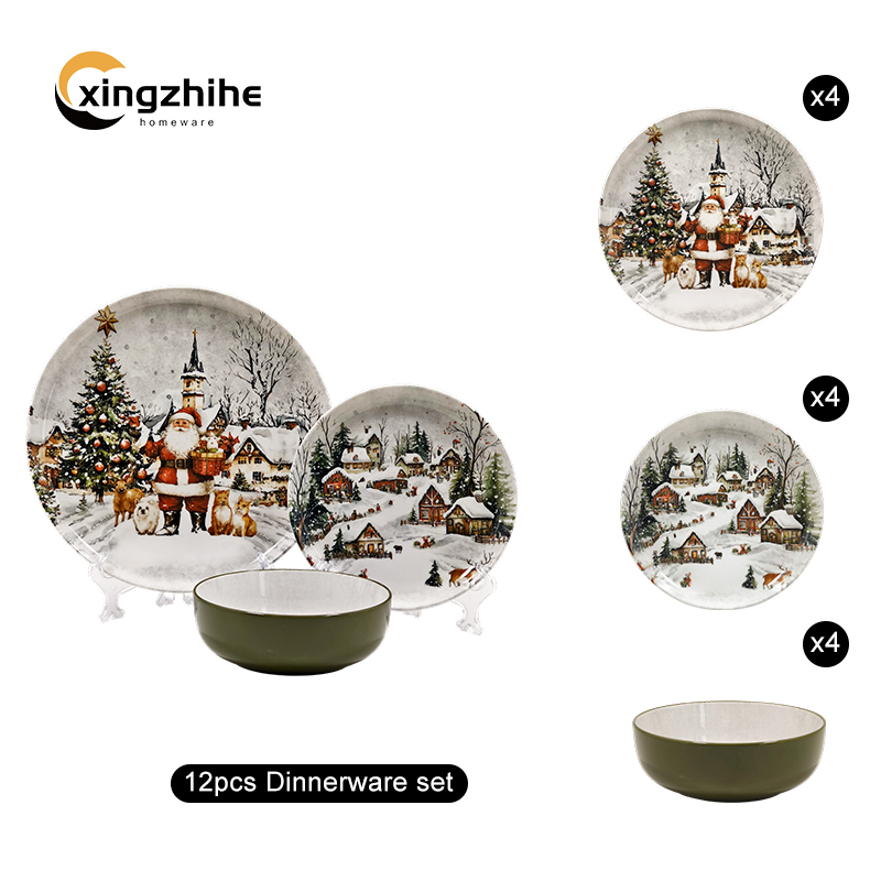 Christmas Tableware 3D Embossed Snow Steak Western Stoneware Plate Setting Creative Simple Ceramic Dessert Bowl Mug Dishwasher