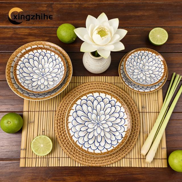 Hot Sales Japanese Ceramic Bowl Set Gift Box with Underglaze Color Hand-painted Tableware Dishwasher Microwave Safe Eco-Friendly