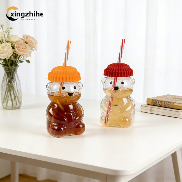 IG Internet Celebrity Restaurant Bear Cup Hand Blown Transparent Glass Coffee Juice Water Tea Cup Cute Cartoon Design