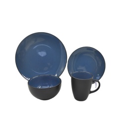 16-Piece European Homeware Stoneware Ceramic Indian Dinner Sets Double Color Reactive Glaze Modern Design Lucky Joyous Pattern